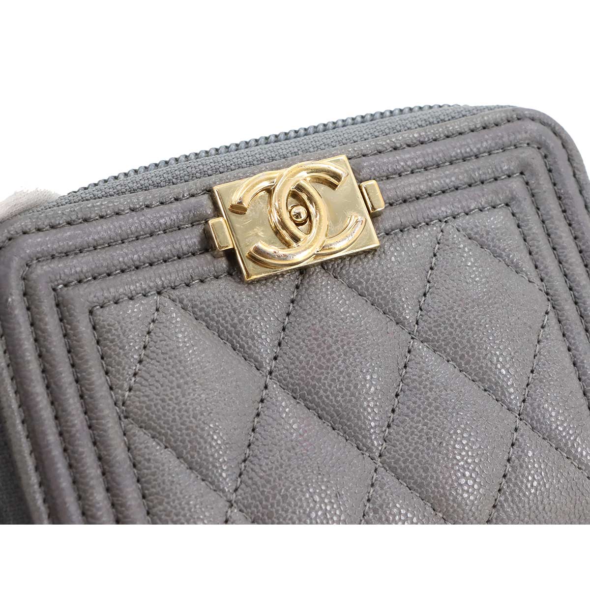 Boy Chanel Zipped Coin Purse Leather Gray A80602