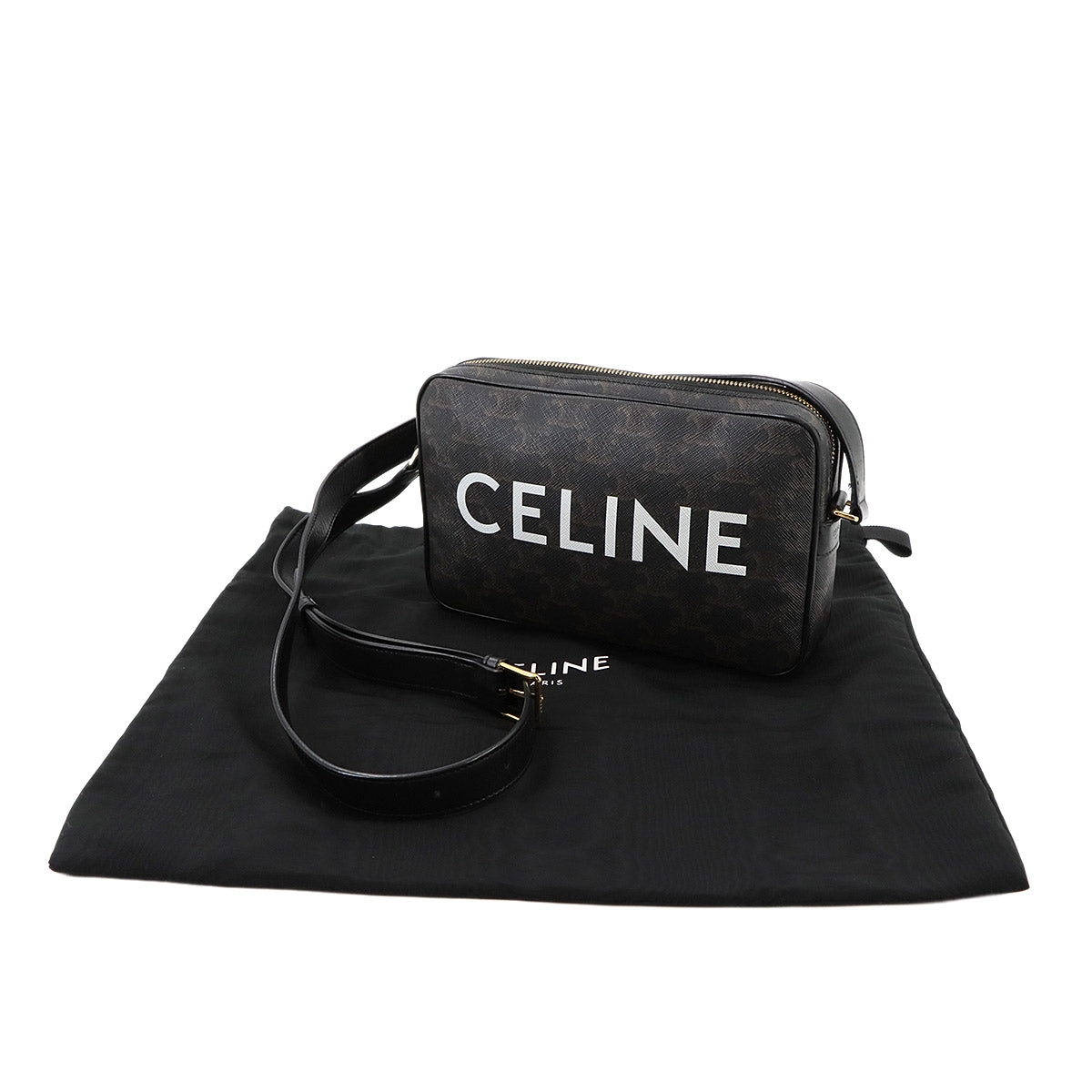 Triomphe Medium Messenger Shoulder Bag PVC Leather Black Brown