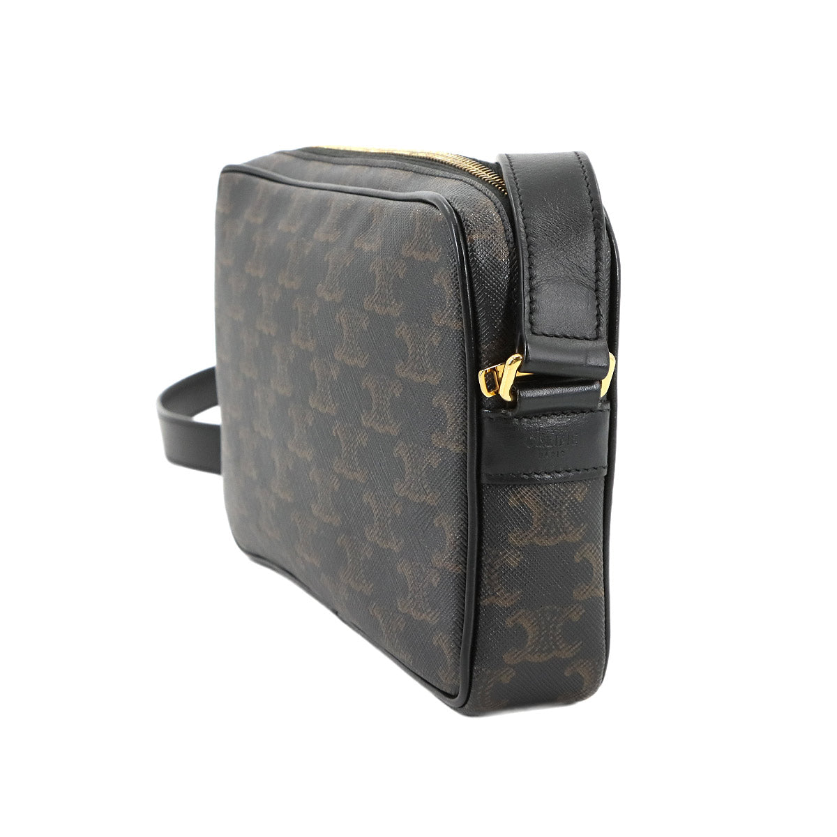 Triomphe Medium Messenger Shoulder Bag PVC Leather Black Brown