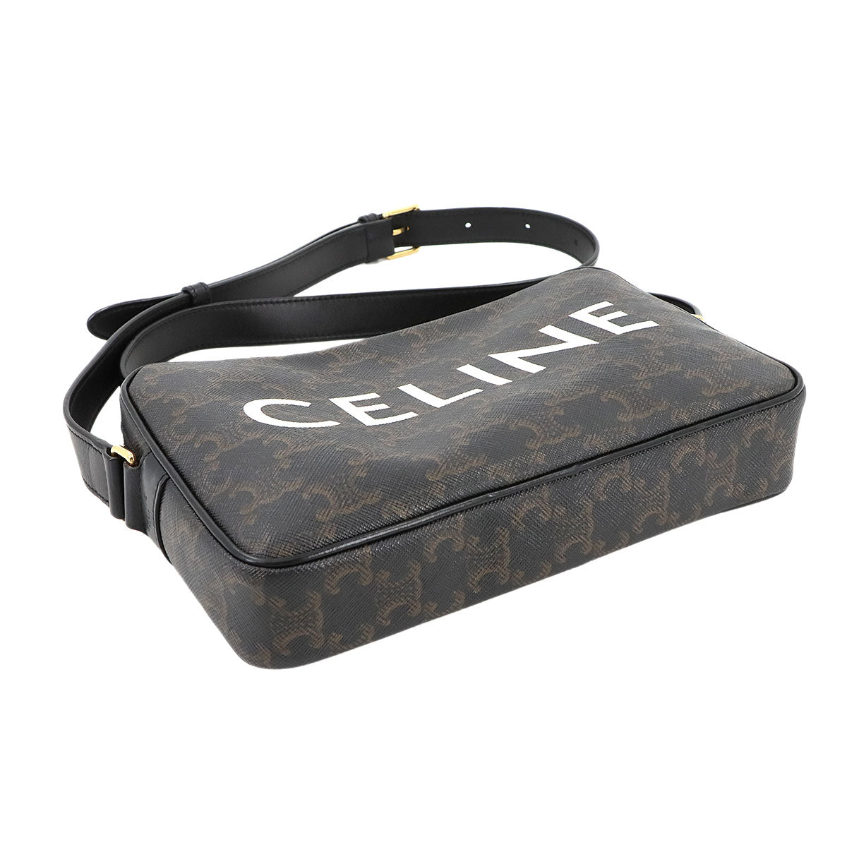 Triomphe Medium Messenger Shoulder Bag PVC Leather Black Brown