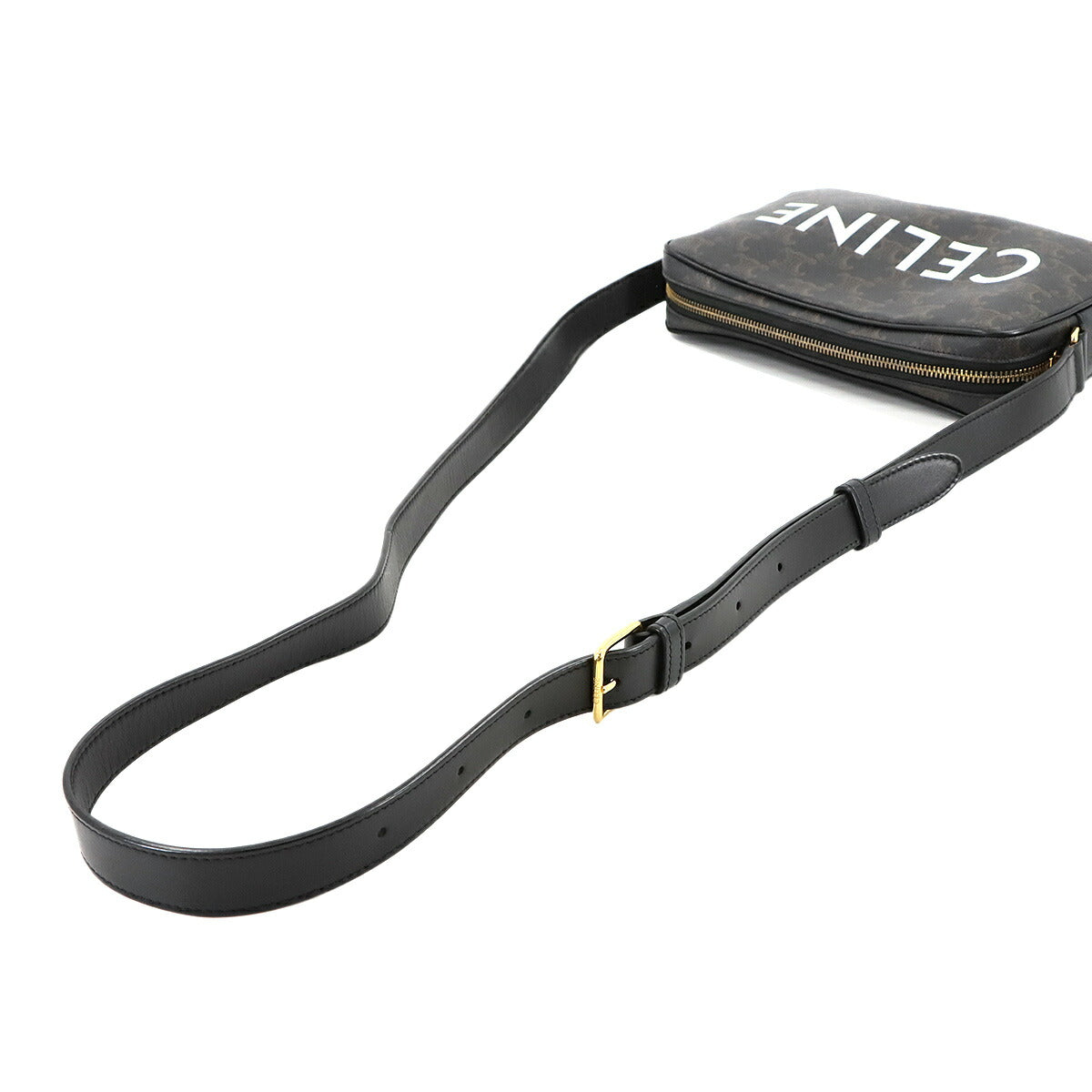 Triomphe Medium Messenger Shoulder Bag PVC Leather Black Brown