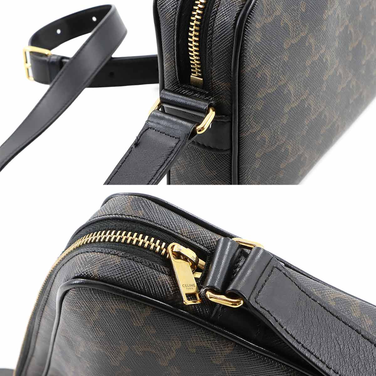 Triomphe Medium Messenger Shoulder Bag PVC Leather Black Brown