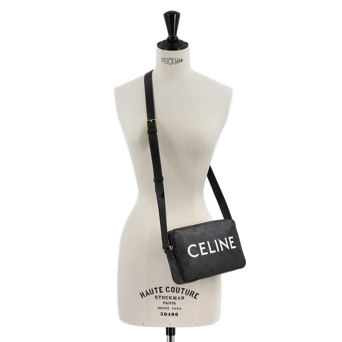 Triomphe Medium Messenger Shoulder Bag PVC Leather Black Brown