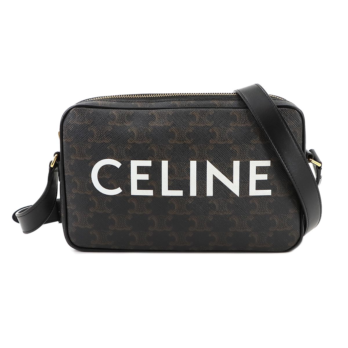 Triomphe Medium Messenger Shoulder Bag PVC Leather Black Brown