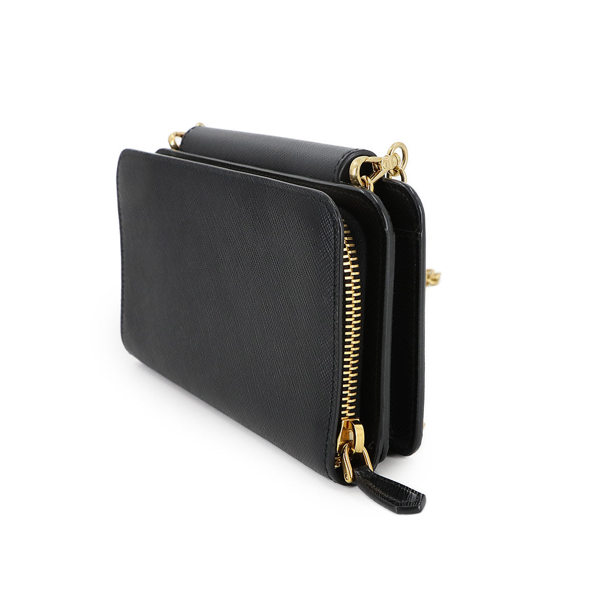 Saffiano Chain Long Wallet Leather Black 1DH048 Purse