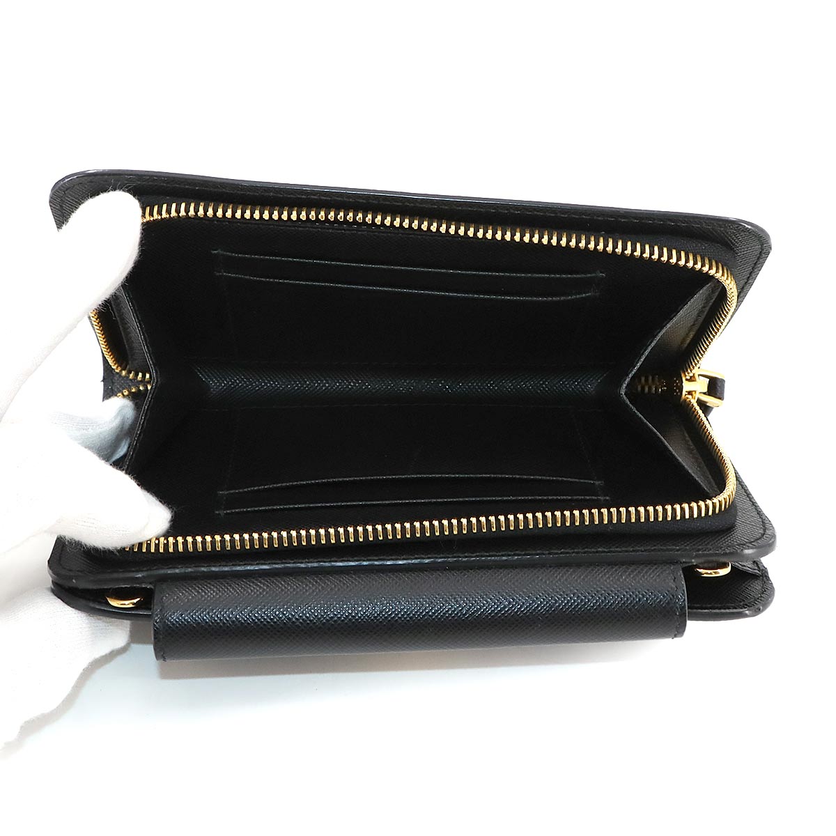 Saffiano Chain Long Wallet Leather Black 1DH048 Purse