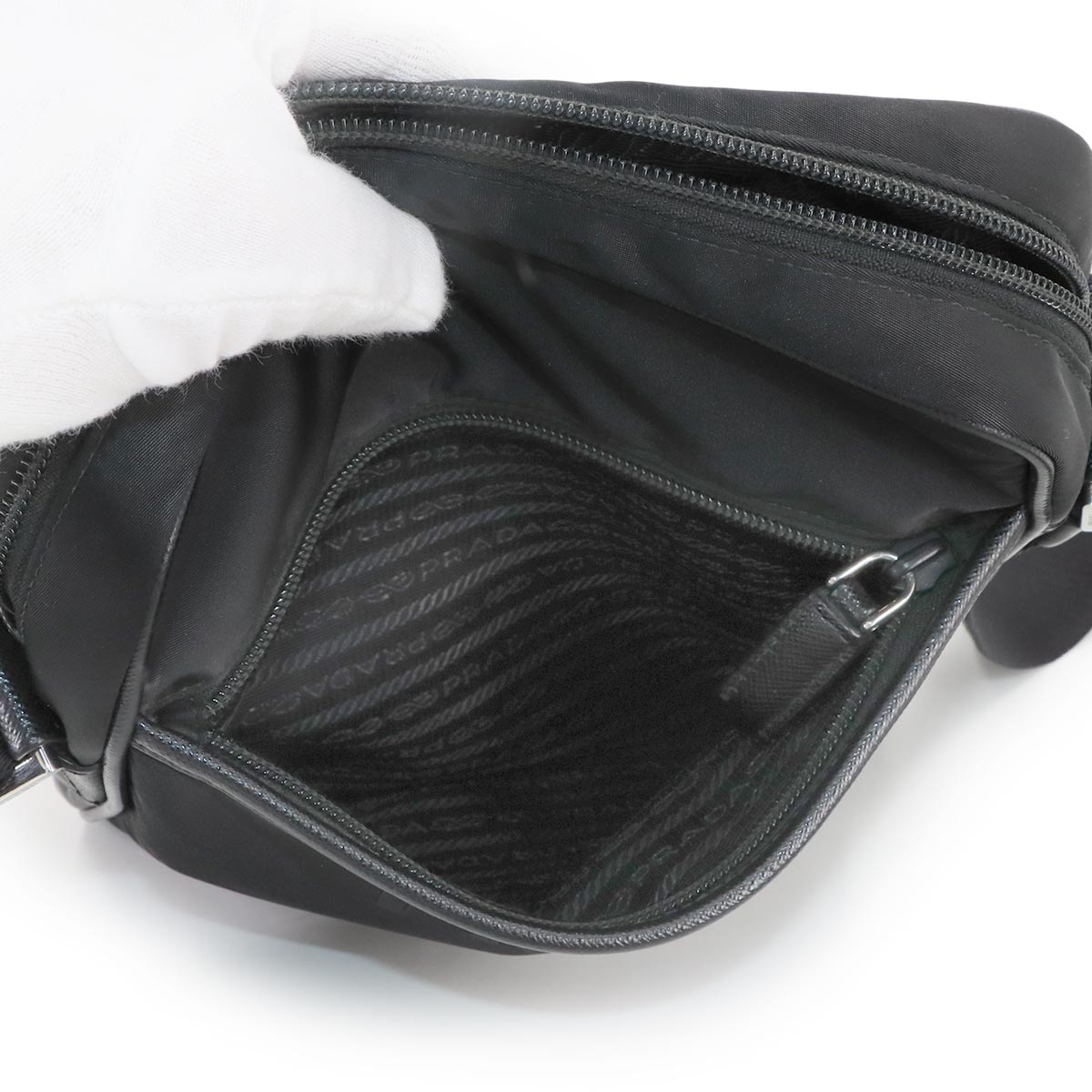 Shoulder Bag Nylon Saffiano Leather Black 2VH143 Purse