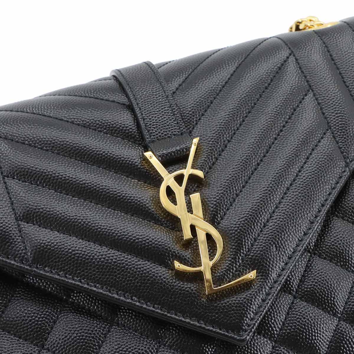 Envelope Medium Chain Shoulder Bag Leather Black 600185