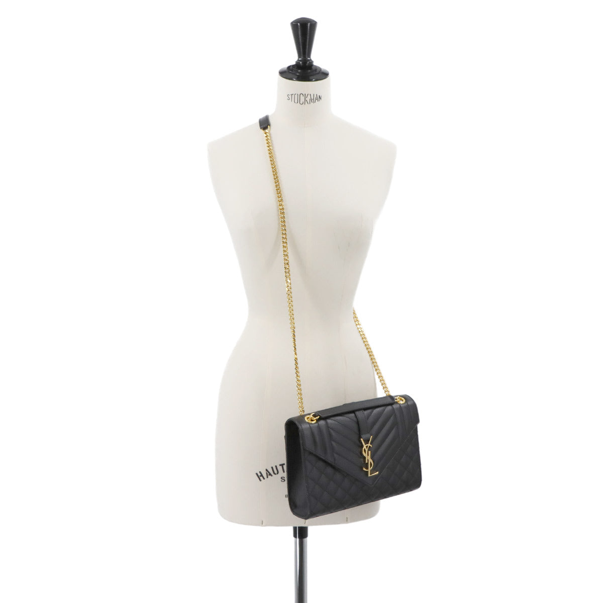 Envelope Medium Chain Shoulder Bag Leather Black 600185