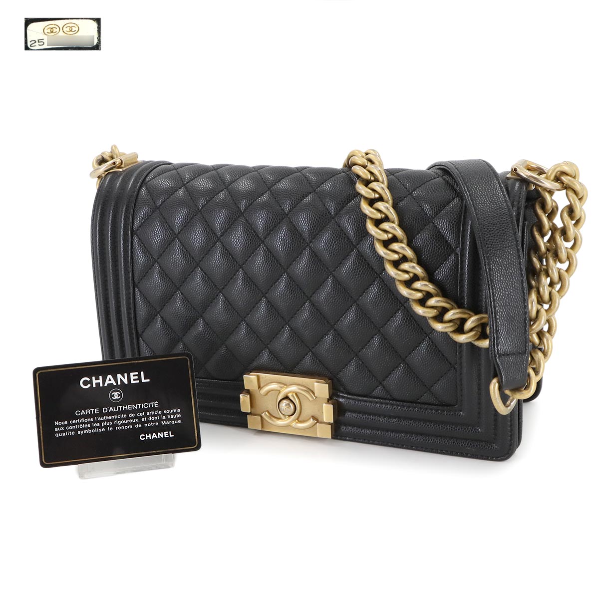 BOY CHANEL Chain Shoulder Bag Leather Black A67086 Purse