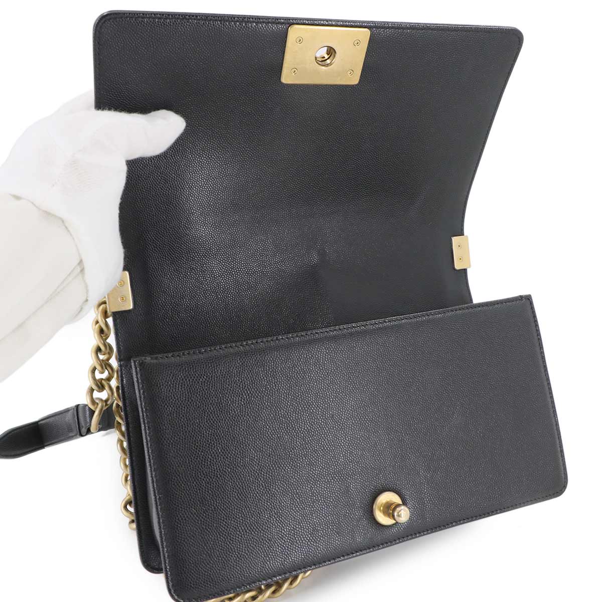 BOY CHANEL Chain Shoulder Bag Leather Black A67086 Purse