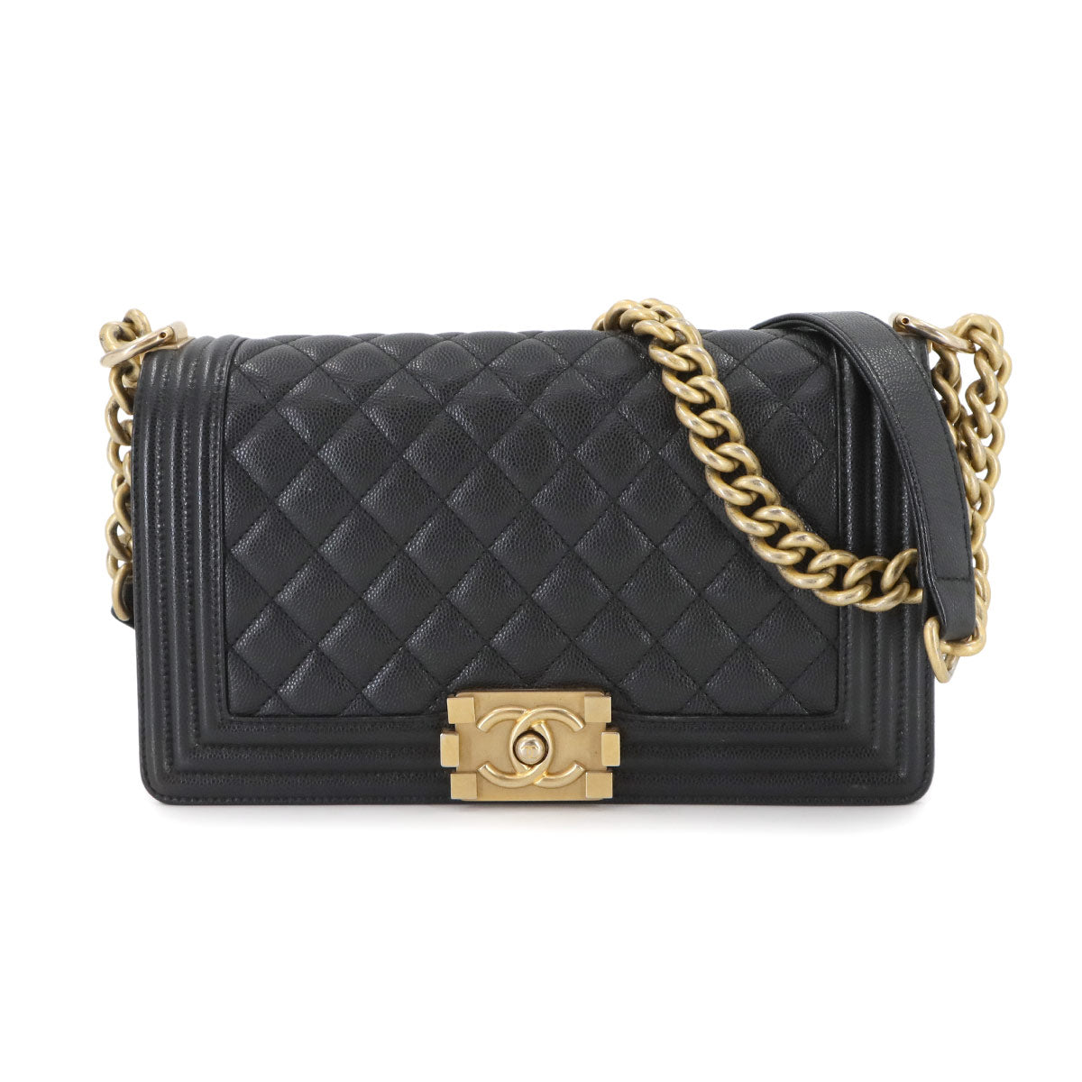 BOY CHANEL Chain Shoulder Bag Leather Black A67086 Purse