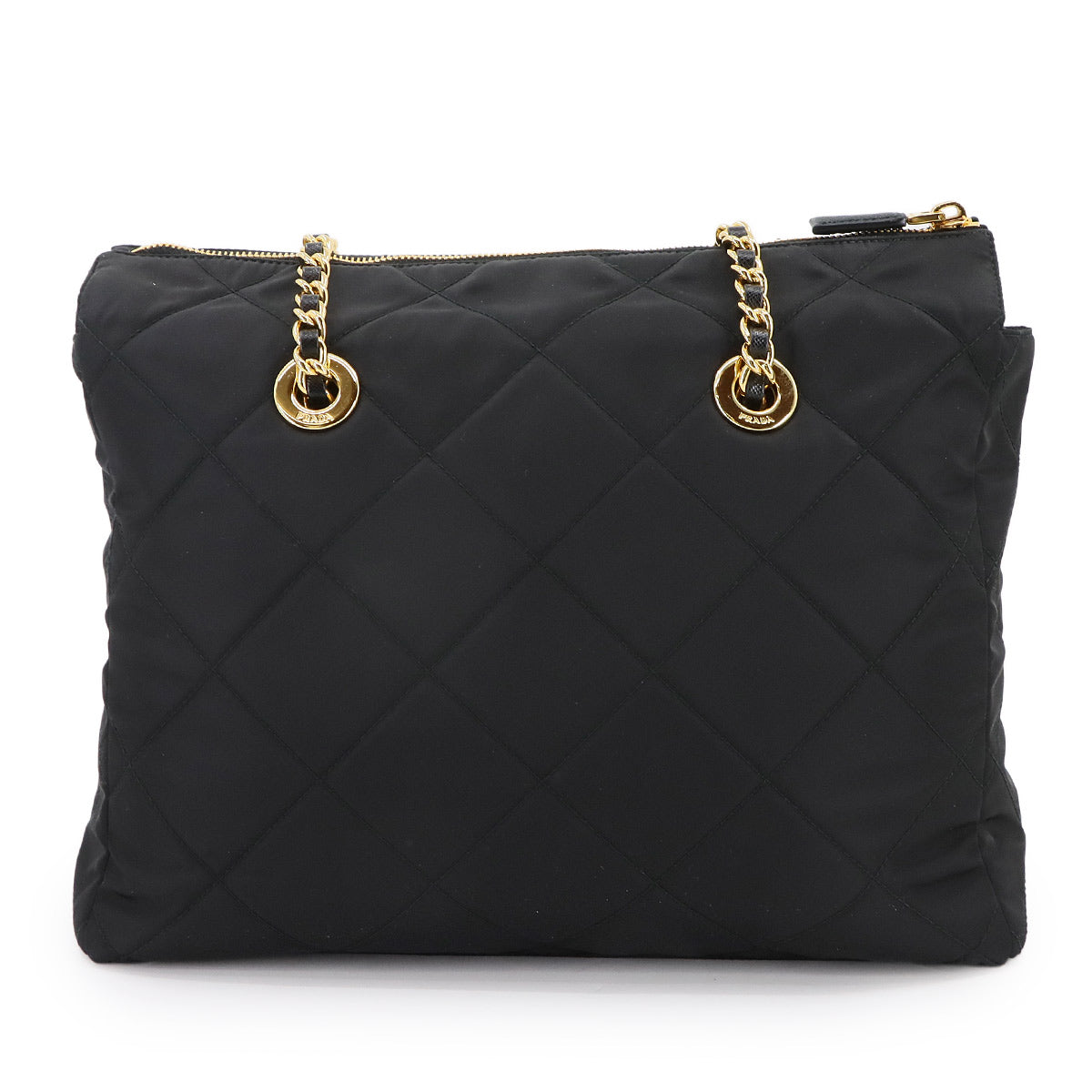 Nylon Chain Tote Bag Nylon Saffiano leather Black 1BG529 Quilted