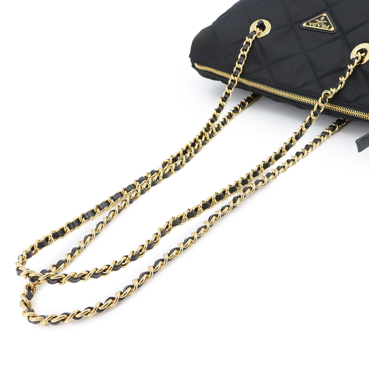 Nylon Chain Tote Bag Nylon Saffiano leather Black 1BG529 Quilted