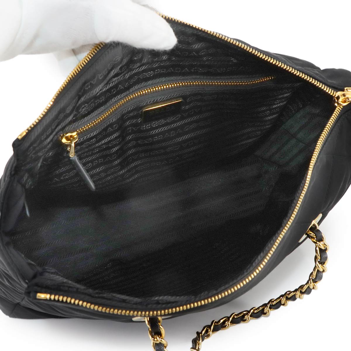 Nylon Chain Tote Bag Nylon Saffiano leather Black 1BG529 Quilted