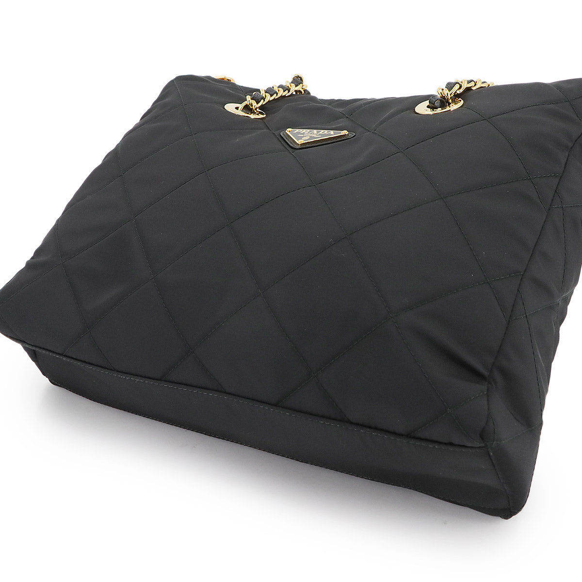Nylon Chain Tote Bag Nylon Saffiano leather Black 1BG529 Quilted