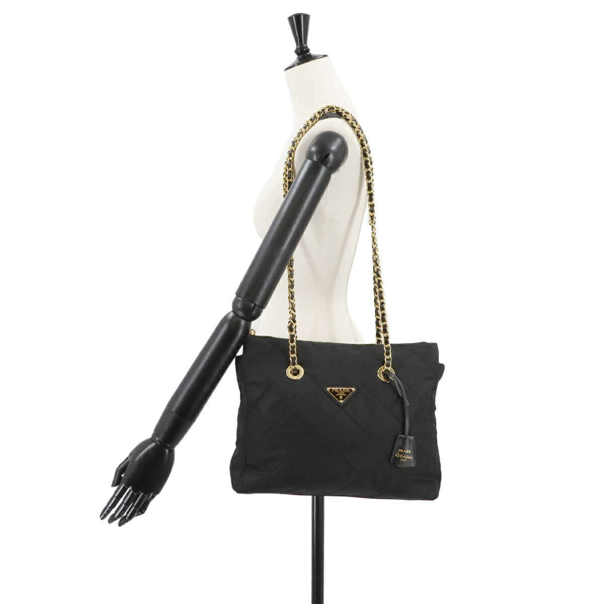 Nylon Chain Tote Bag Nylon Saffiano leather Black 1BG529 Quilted