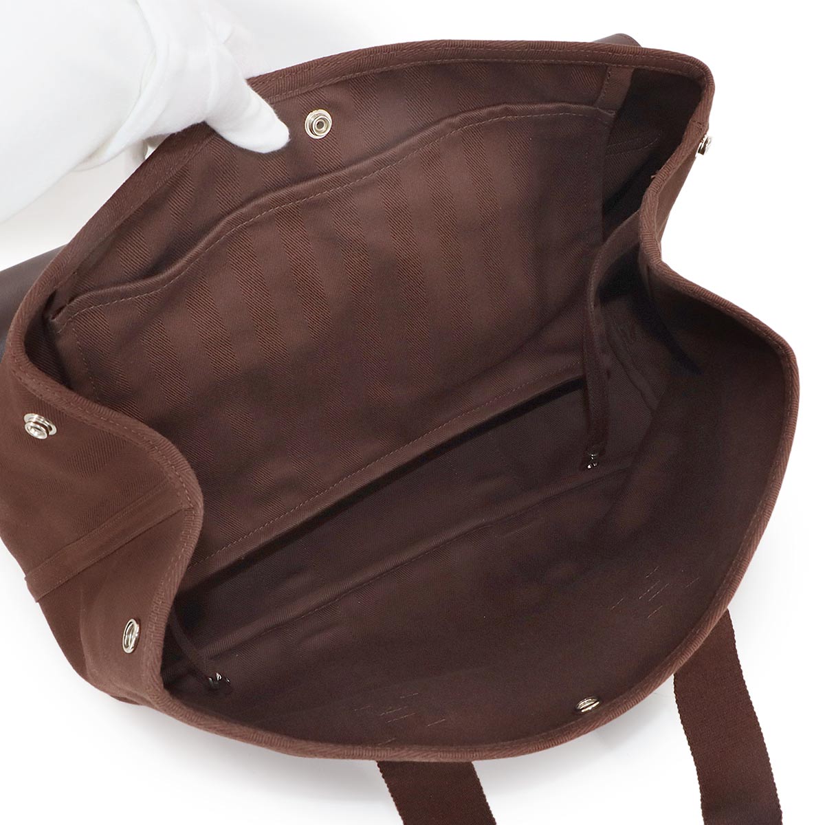 Valparaiso MM Hand Bag Toile chevrons Leather Havana Purse