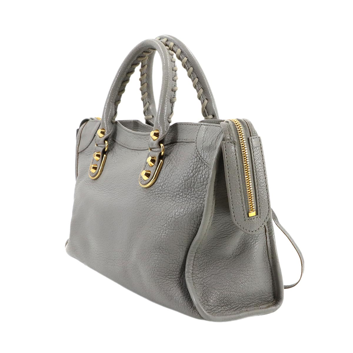 Metallic Edge City Hand Shoulder Bag Leather Gray 432831