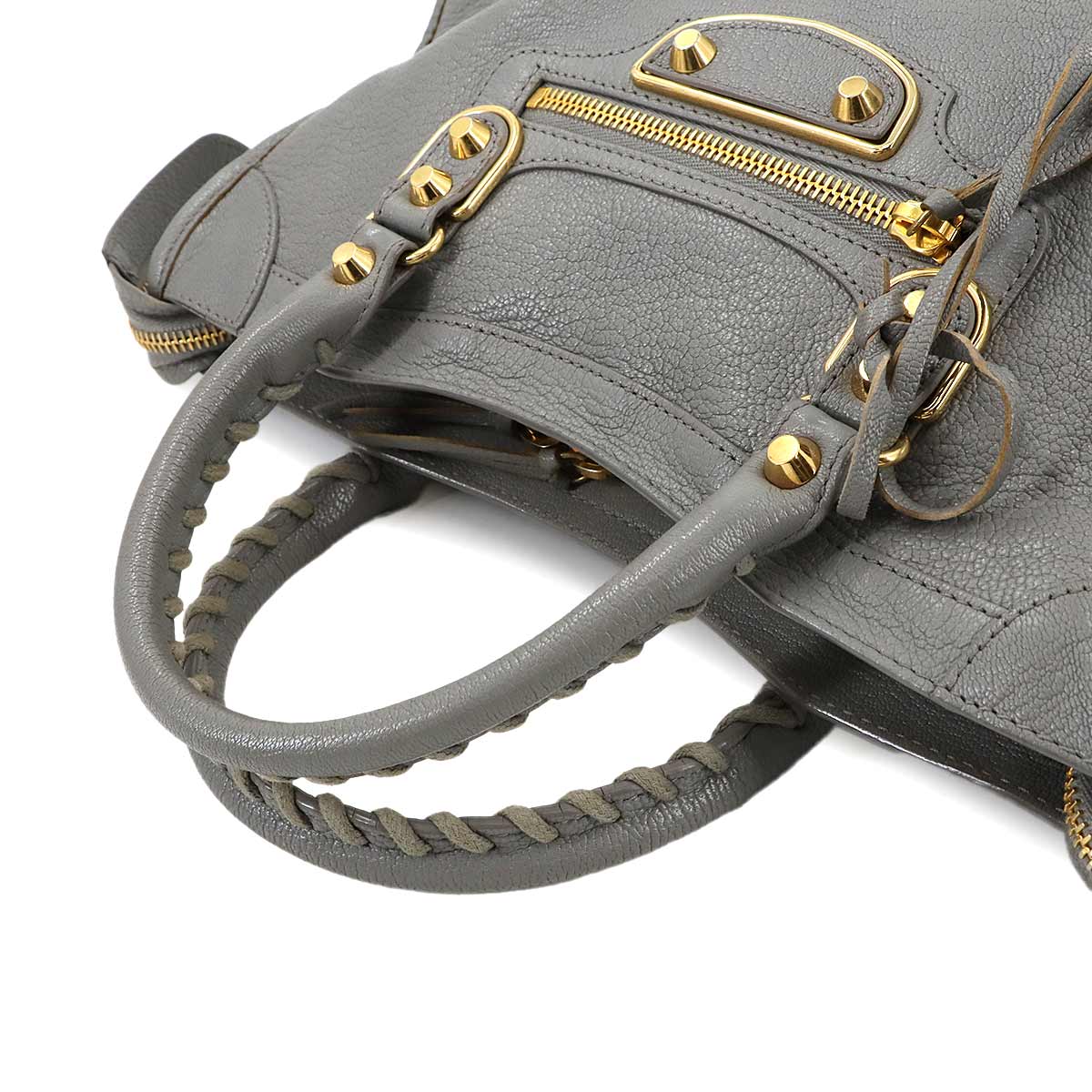 Metallic Edge City Hand Shoulder Bag Leather Gray 432831