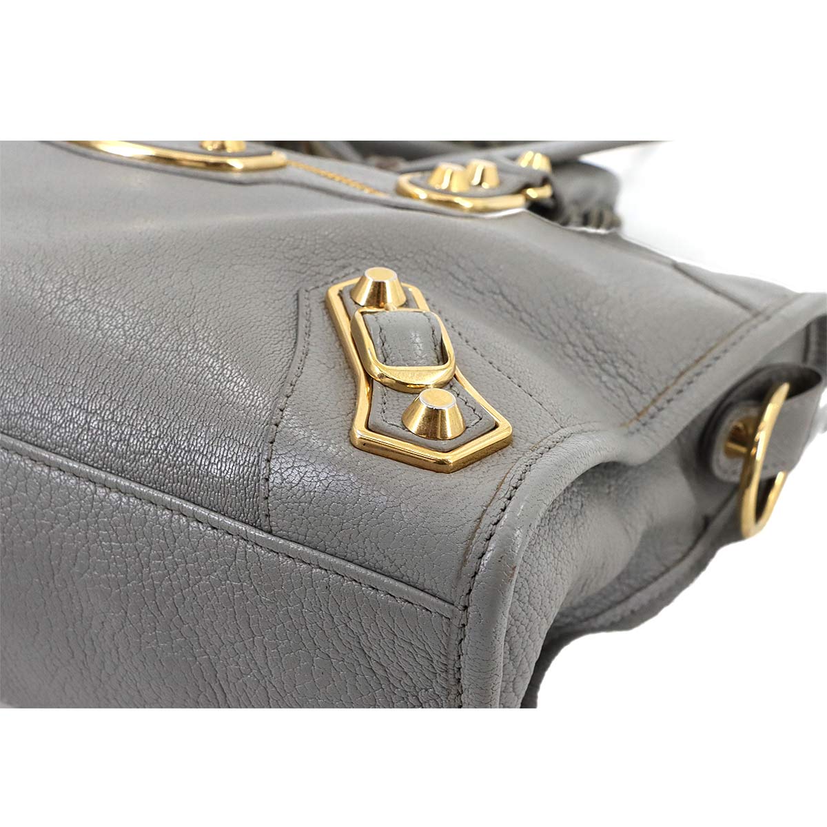 Metallic Edge City Hand Shoulder Bag Leather Gray 432831