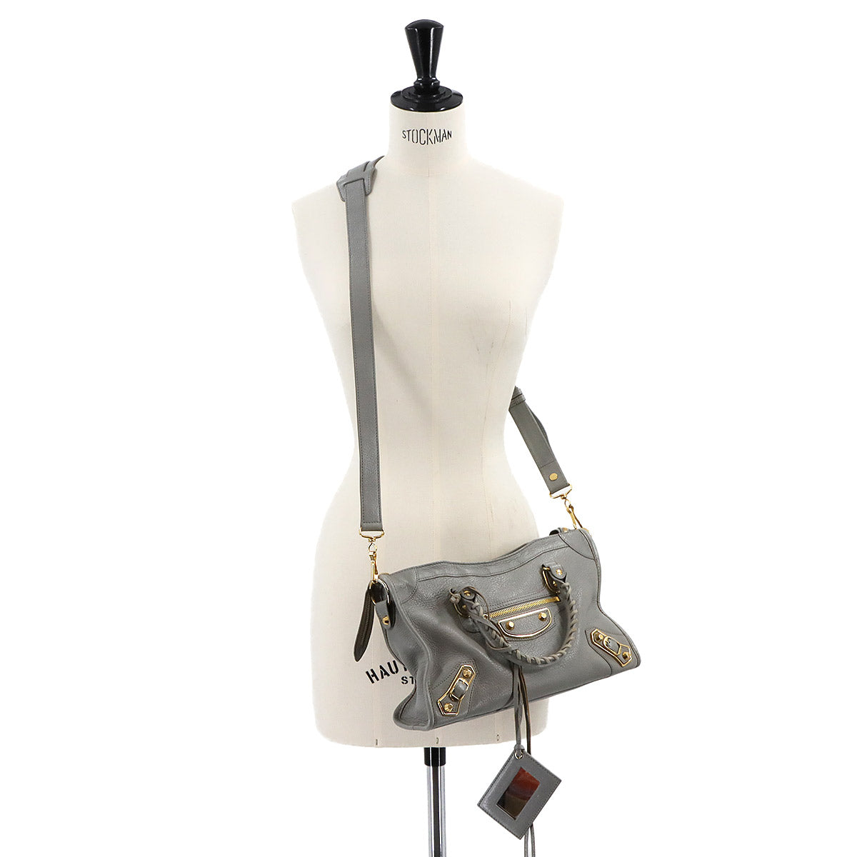 Metallic Edge City Hand Shoulder Bag Leather Gray 432831