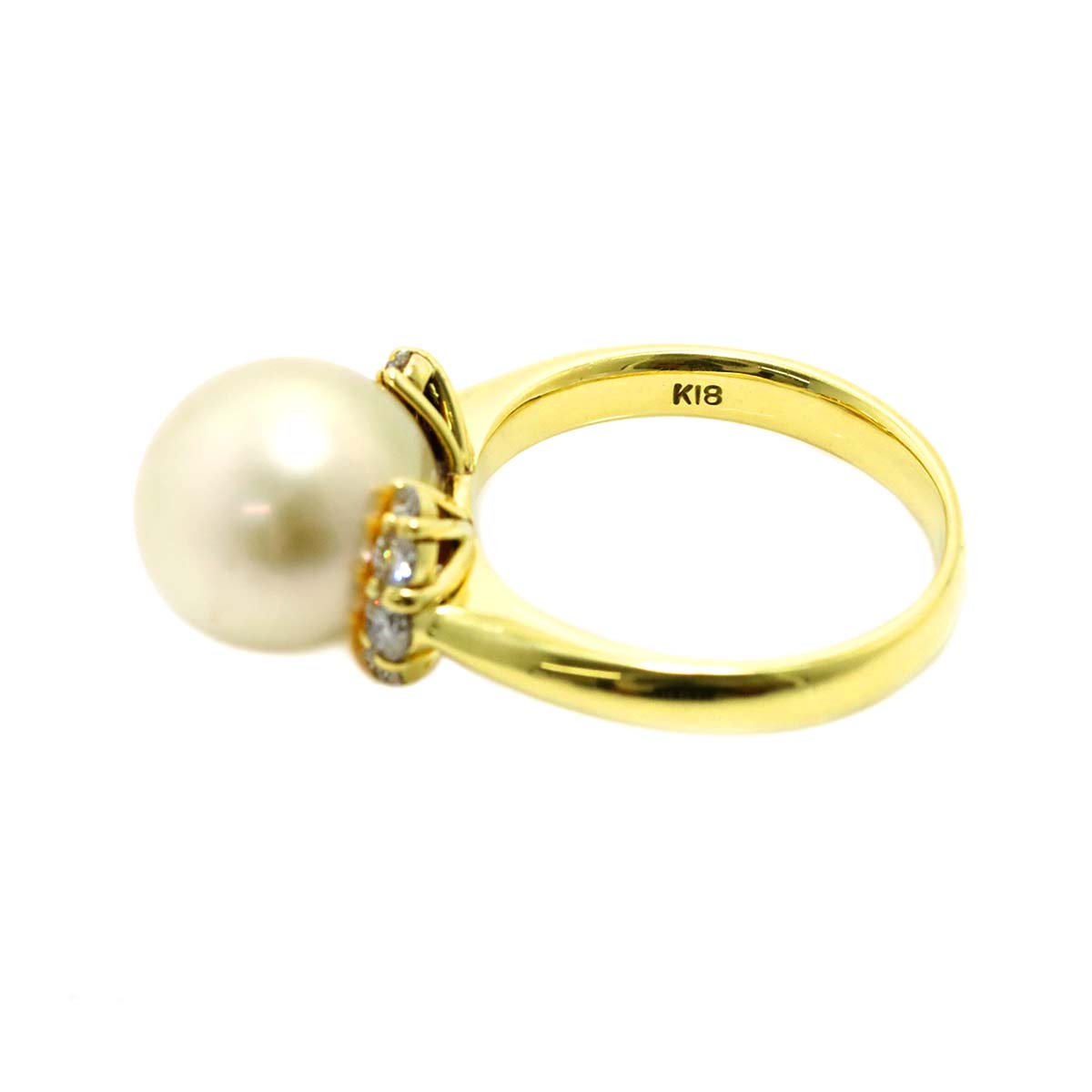 South Sea pearl 11.3mm Diamond 0.39ct Ring 18K K18 YG 750 6.25-6.5(US)