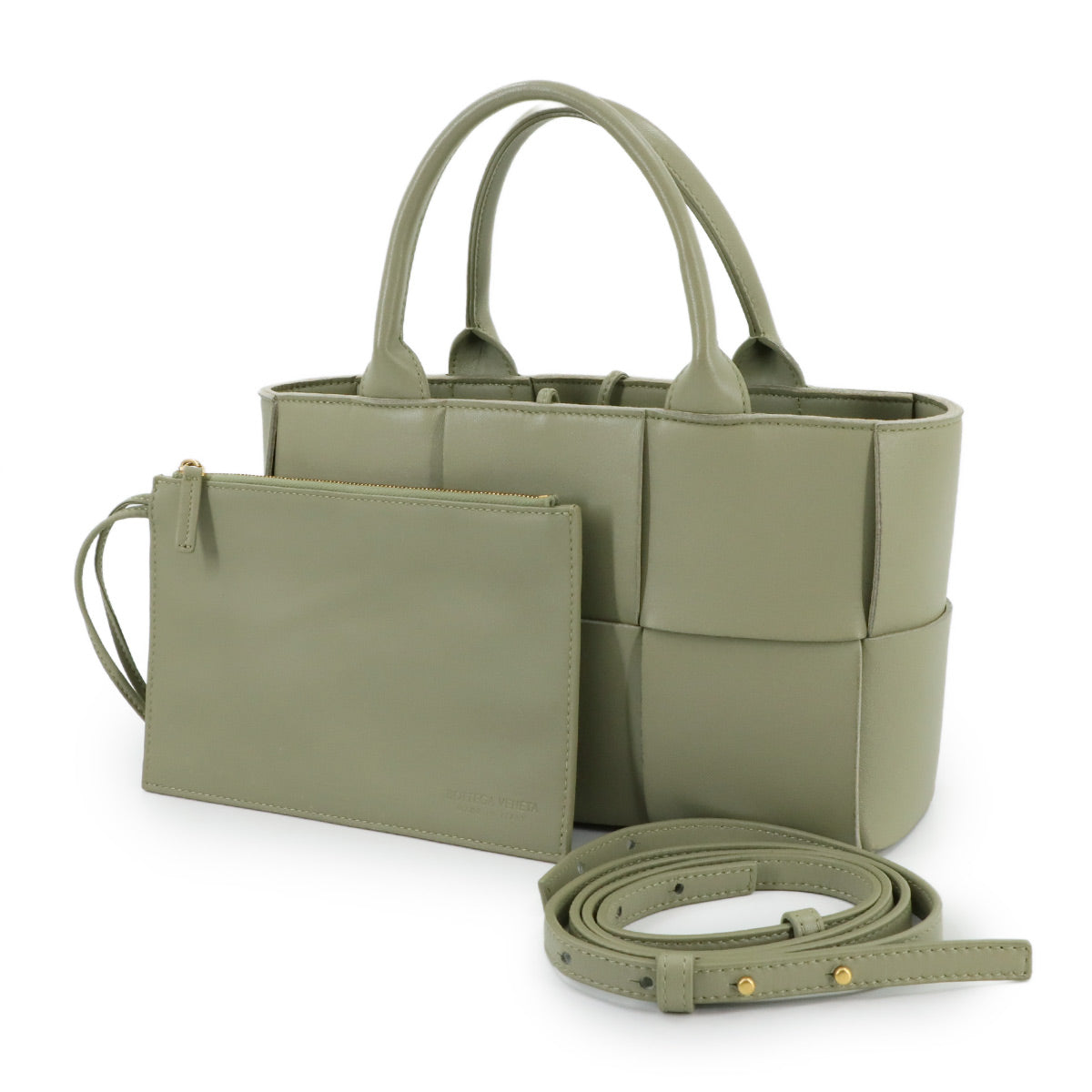 Intrecciato Mini Arco Hand Shoulder Bag Leather Green