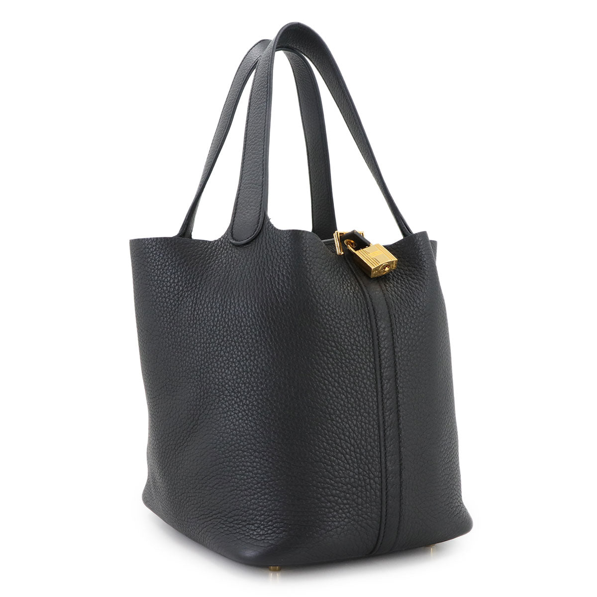 Picotin Lock MM Hand Bag Taurillon Clemence Black Purse