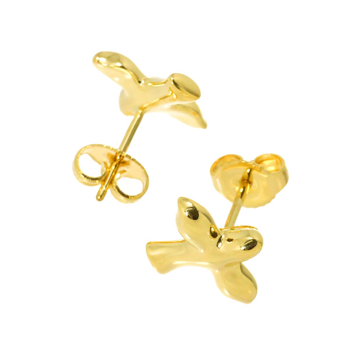 Bird cross Earrings Pierced 18K Yellow Gold 750