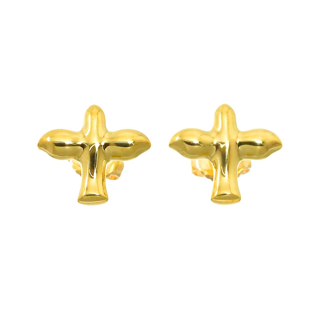 Bird cross Earrings Pierced 18K Yellow Gold 750
