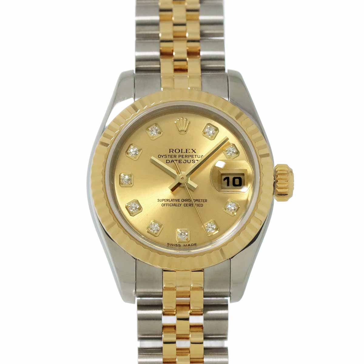 Datejust 179173G Serial F 750 YG 10P Diamond Gold Dial Ladies