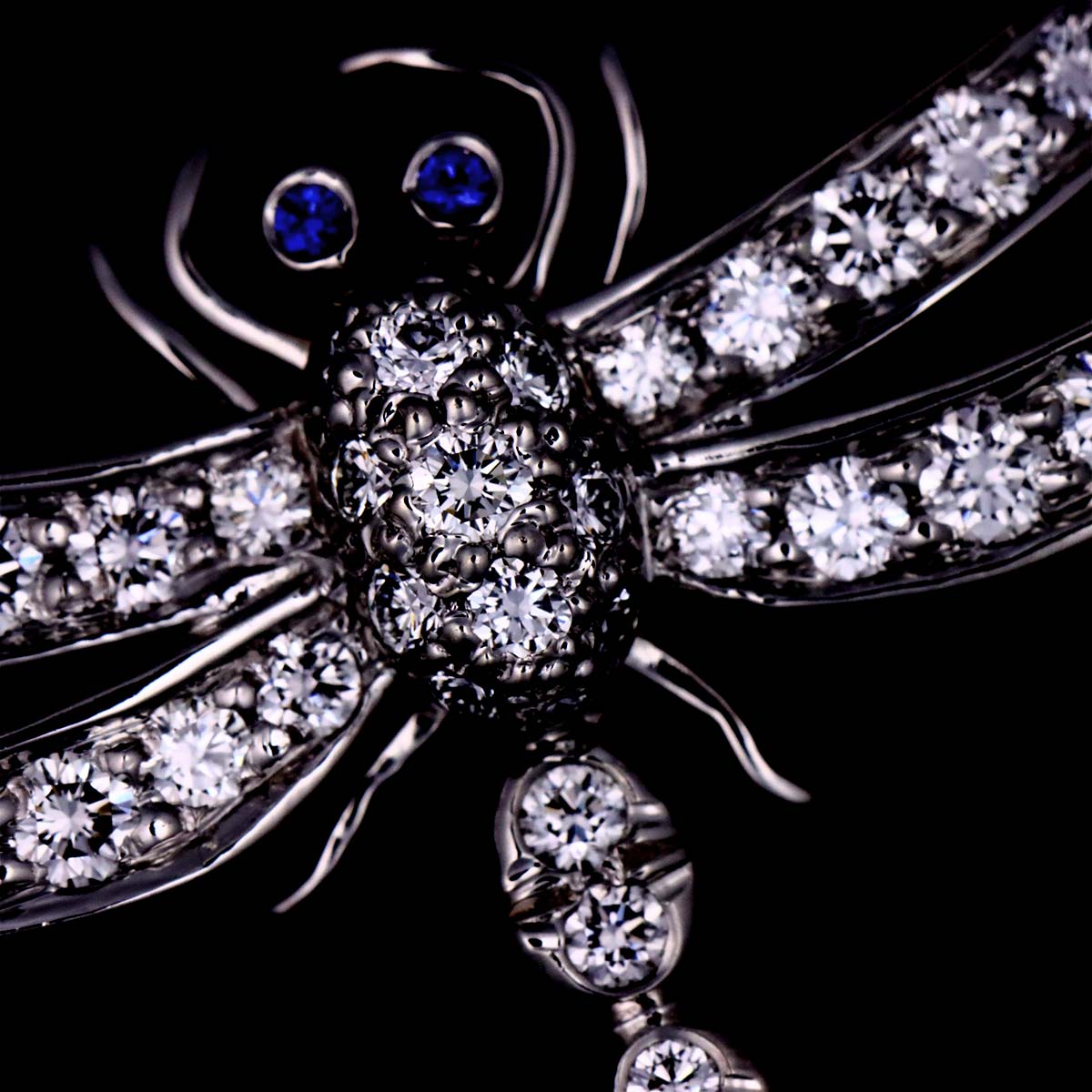 Dragonfly Diamond Sapphire Brooch Pt Platinum