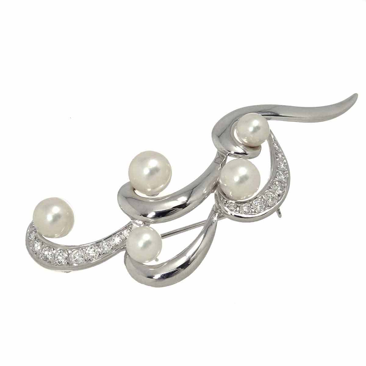 Akoya Pearl 7.0-5.6mm Diamond Brooch 18K White Gold 750