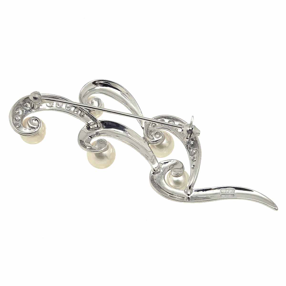 Akoya Pearl 7.0-5.6mm Diamond Brooch 18K White Gold 750