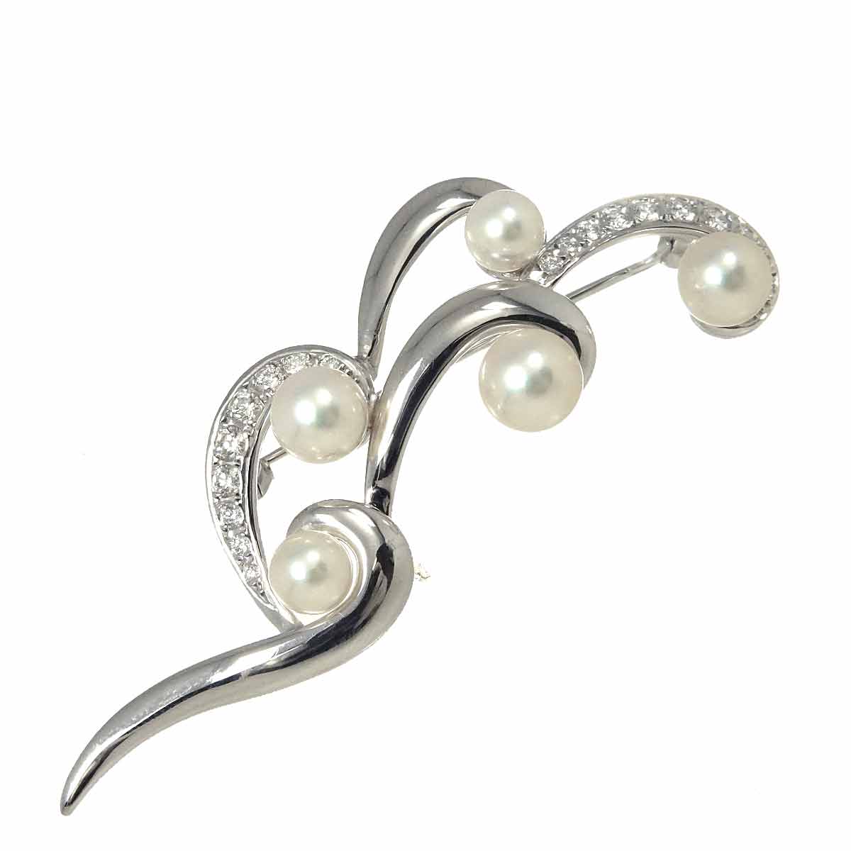 Akoya Pearl 7.0-5.6mm Diamond Brooch 18K White Gold 750