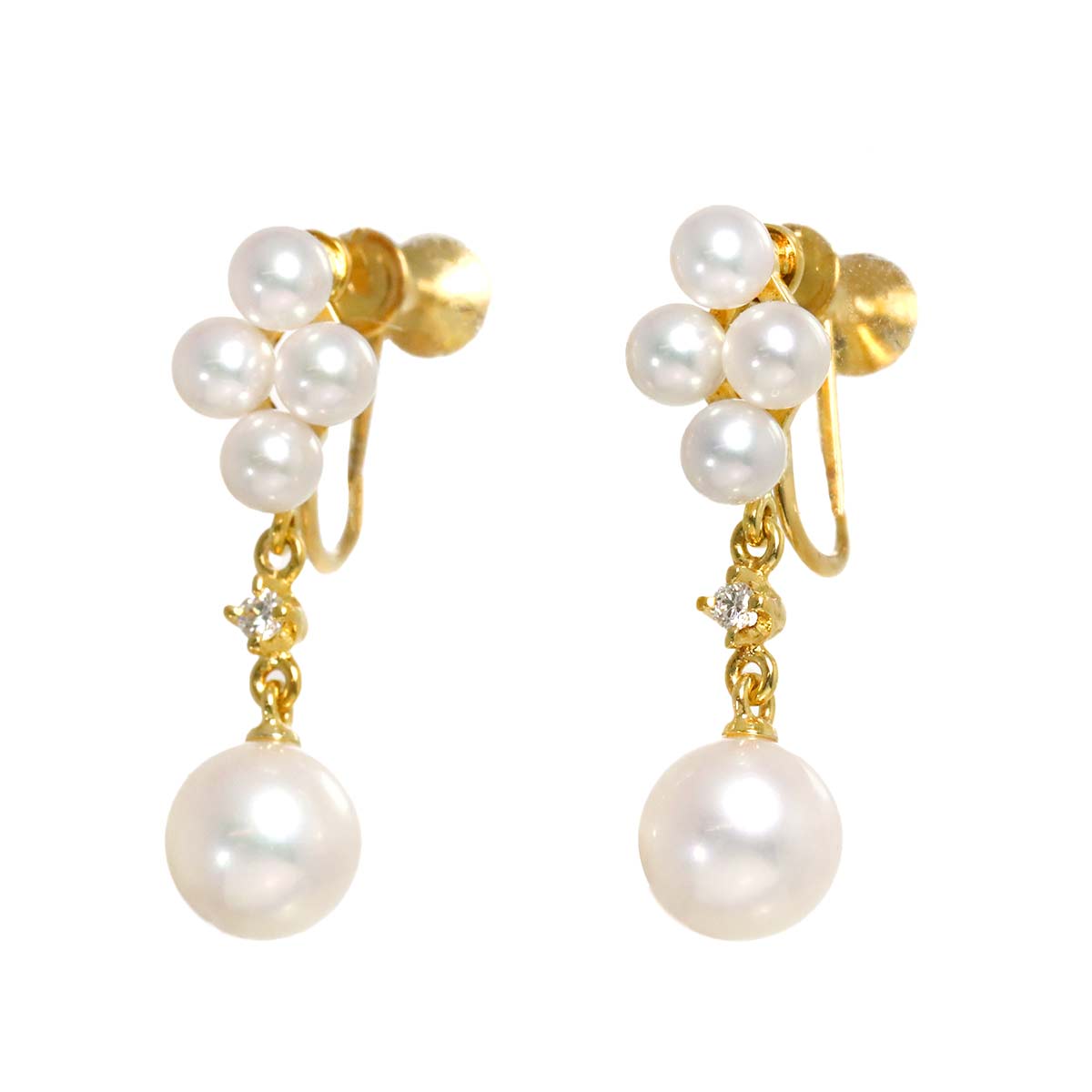 Akoya Pearl 6.7-3.6mm Diamond Earrings 18K Yellow Gold 750