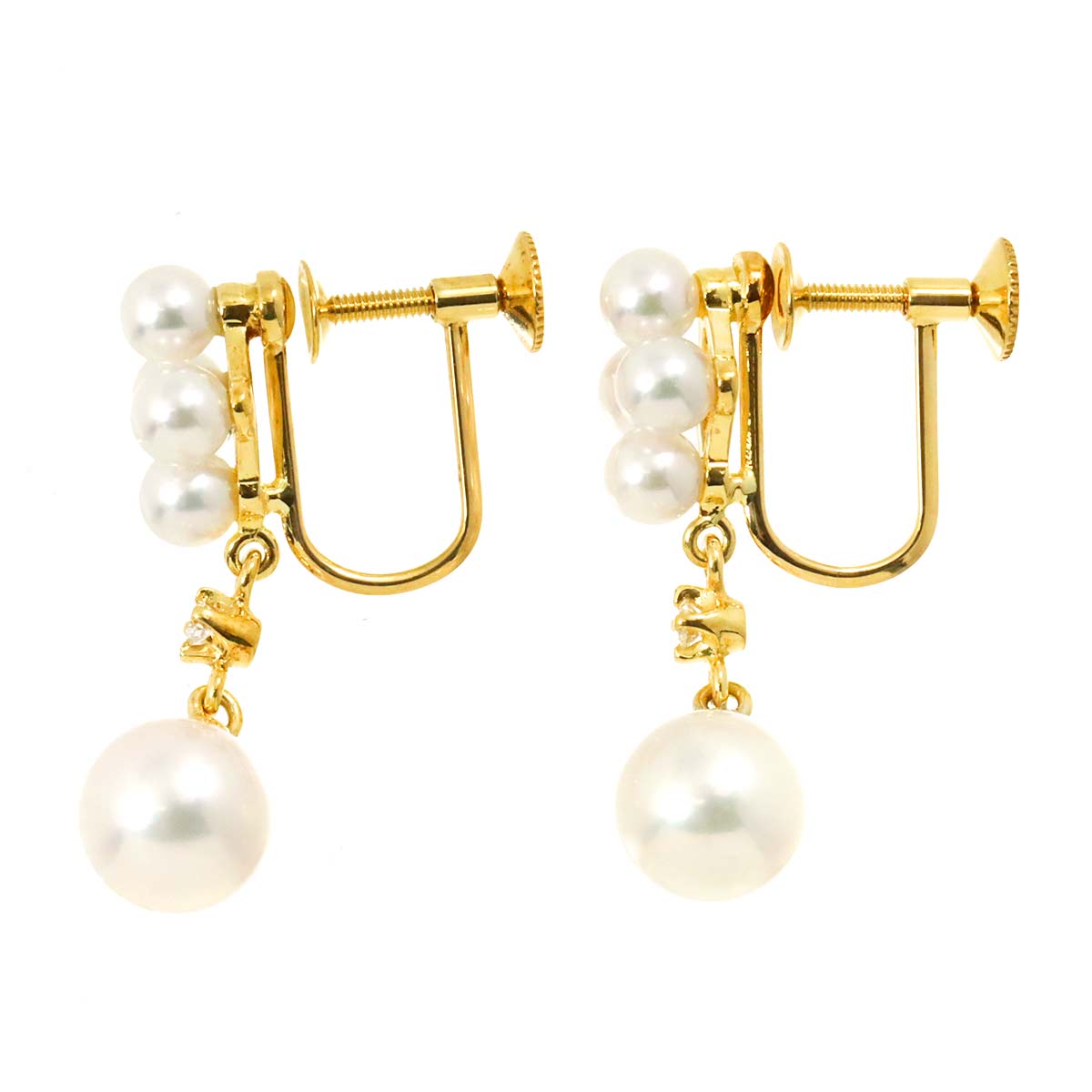 Akoya Pearl 6.7-3.6mm Diamond Earrings 18K Yellow Gold 750