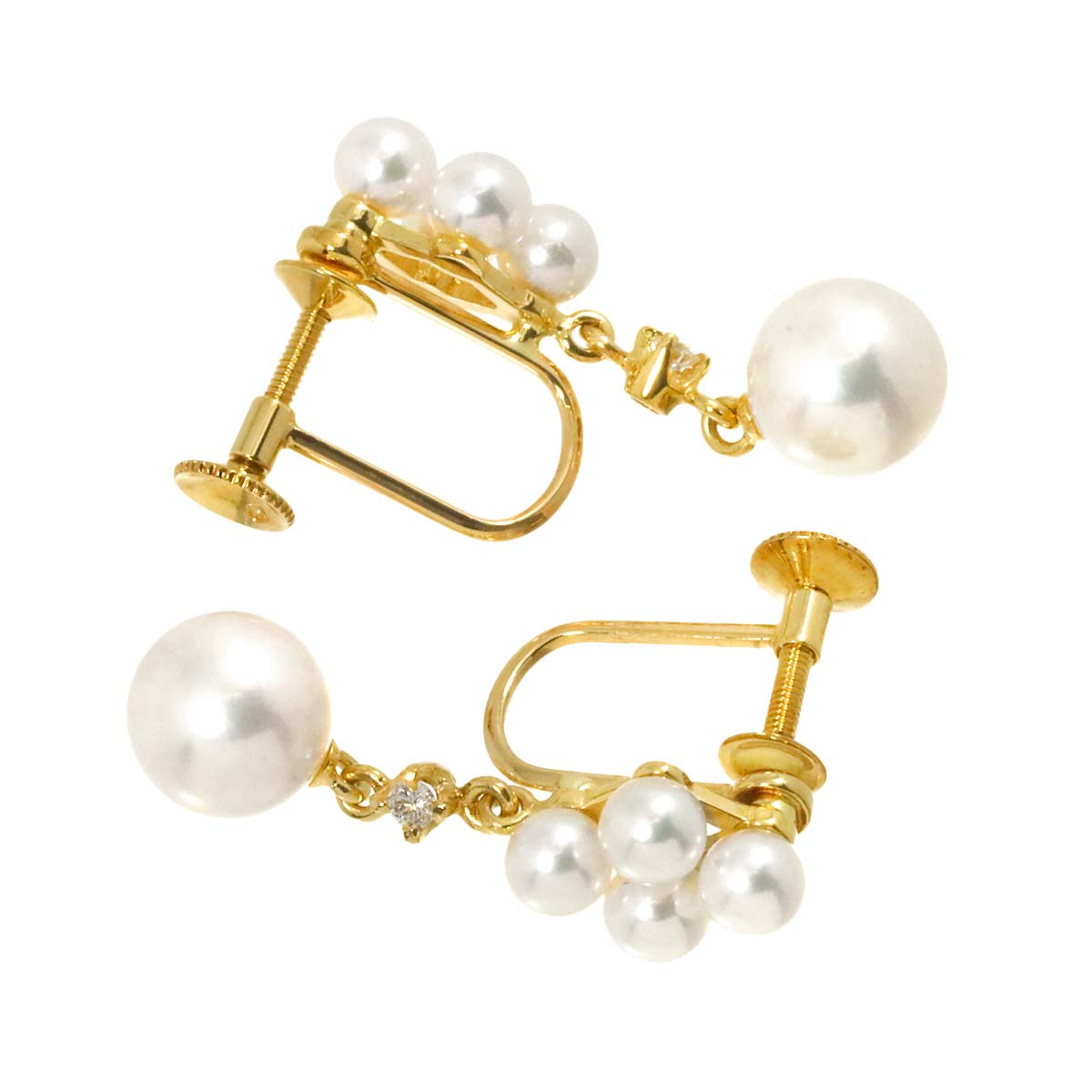 Akoya Pearl 6.7-3.6mm Diamond Earrings 18K Yellow Gold 750