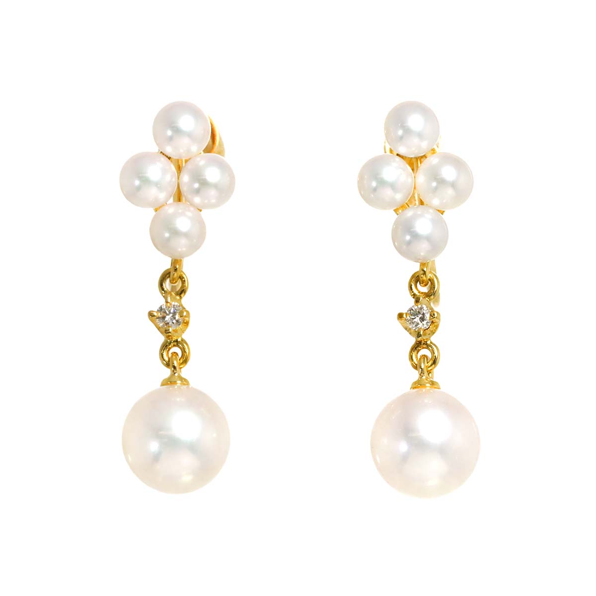 Akoya Pearl 6.7-3.6mm Diamond Earrings 18K Yellow Gold 750