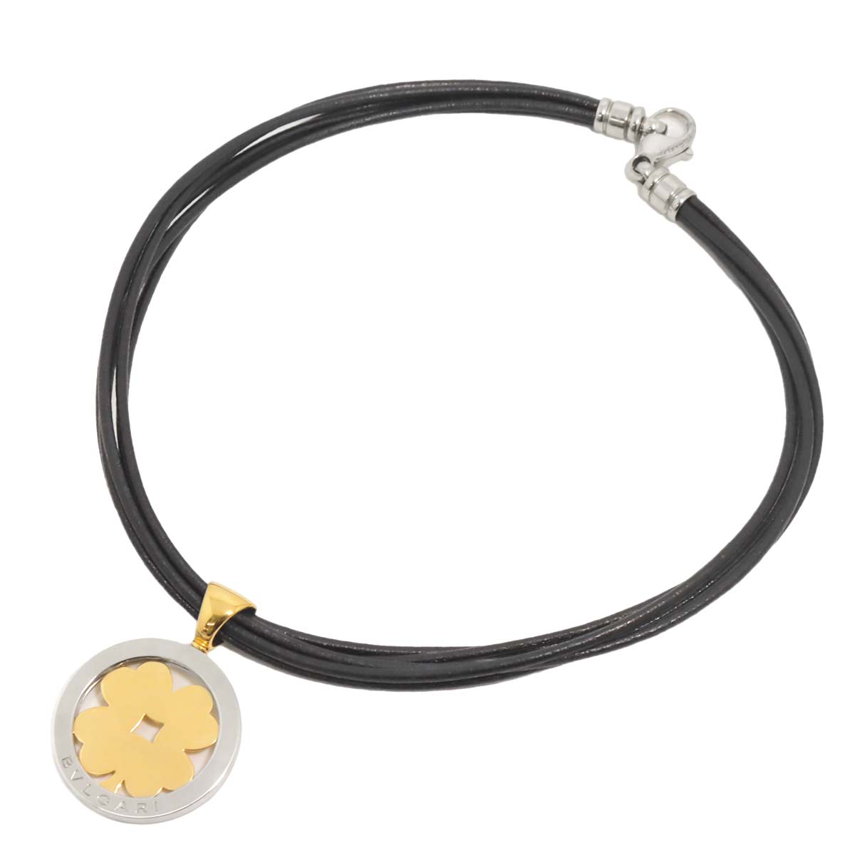 Tondo Clover Necklace 18K Yellow Gold 750 SS Leather