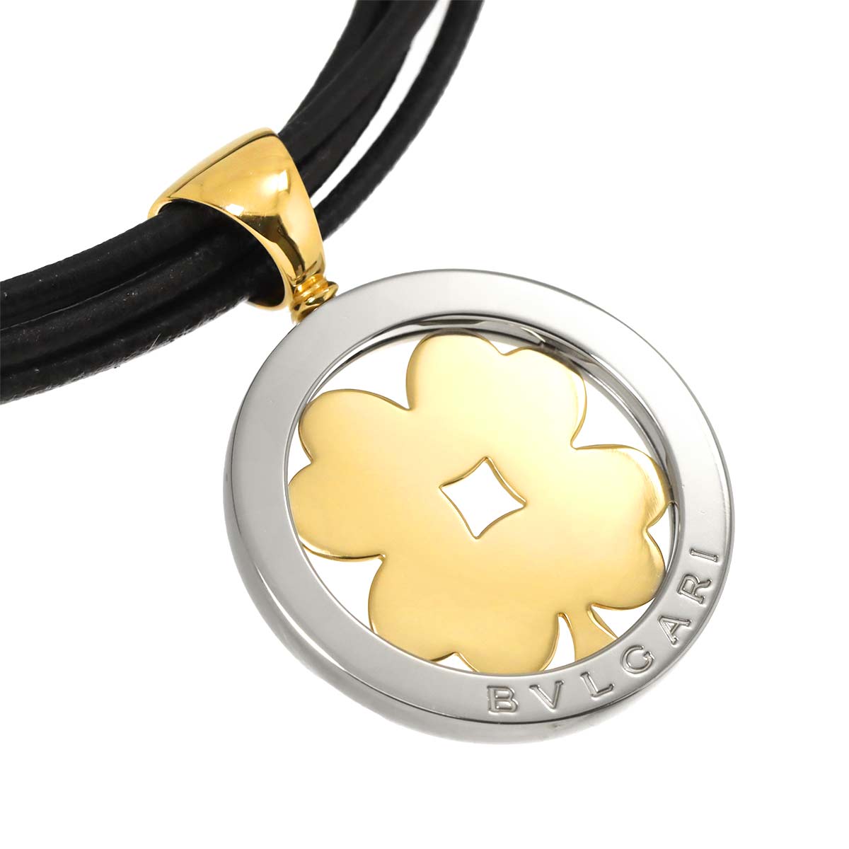 Tondo Clover Necklace 18K Yellow Gold 750 SS Leather