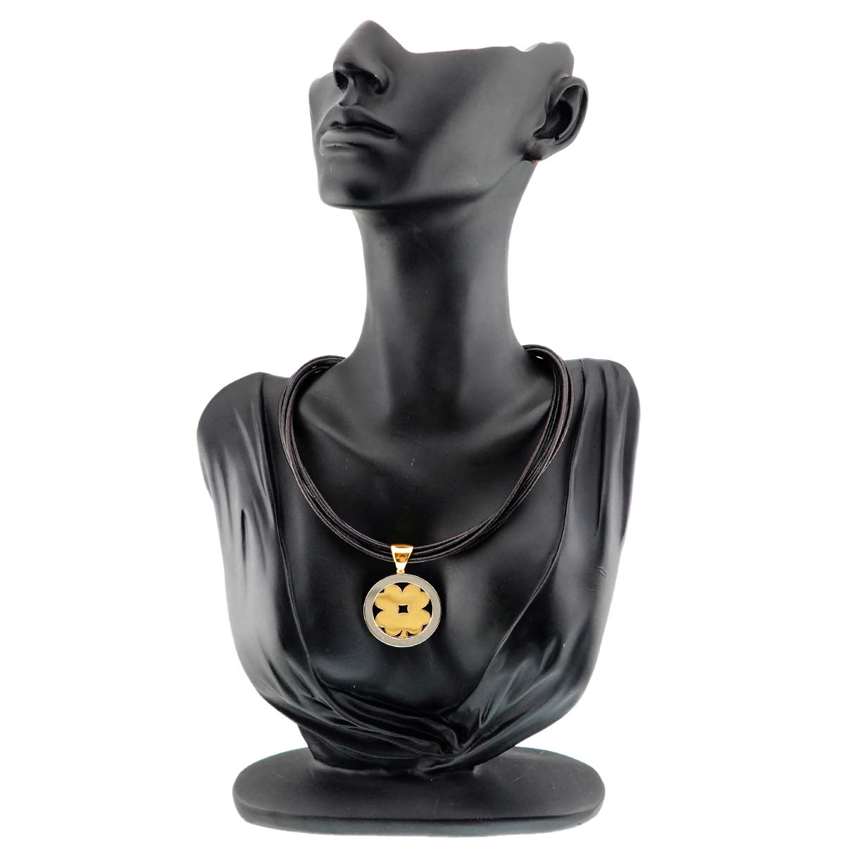 Tondo Clover Necklace 18K Yellow Gold 750 SS Leather