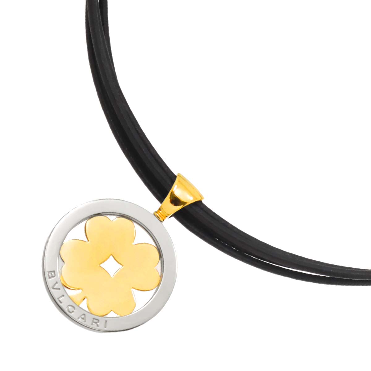 Tondo Clover Necklace 18K Yellow Gold 750 SS Leather