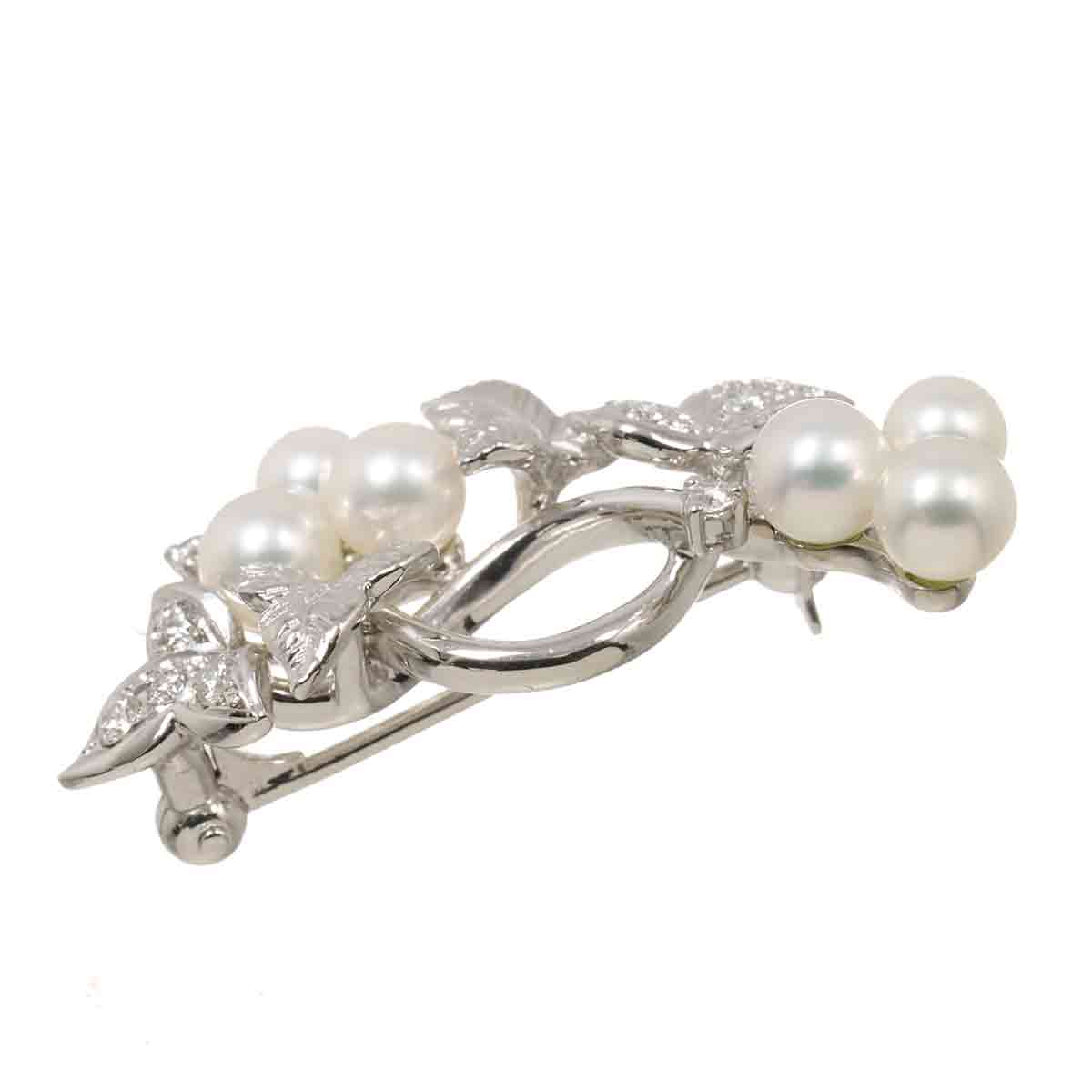 Akoya Pearl 4.6-4.0mm Diamond Brooch 18K White Gold 750