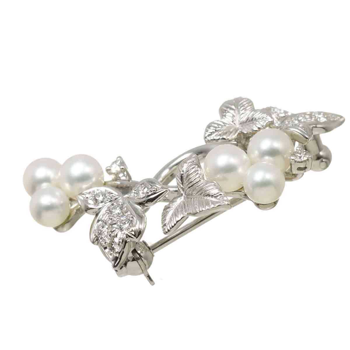 Akoya Pearl 4.6-4.0mm Diamond Brooch 18K White Gold 750