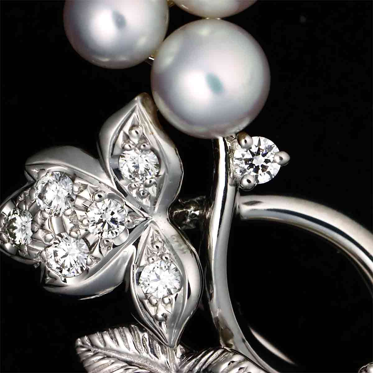 Akoya Pearl 4.6-4.0mm Diamond Brooch 18K White Gold 750