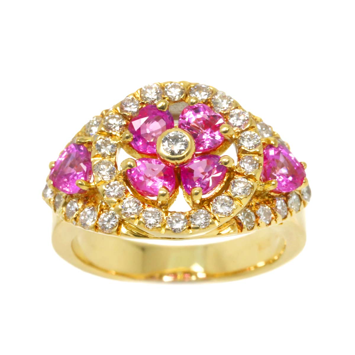 PinkSapphire 1.85ct Diamond 0.87ct Ring 18K YG 5.75-6(US)