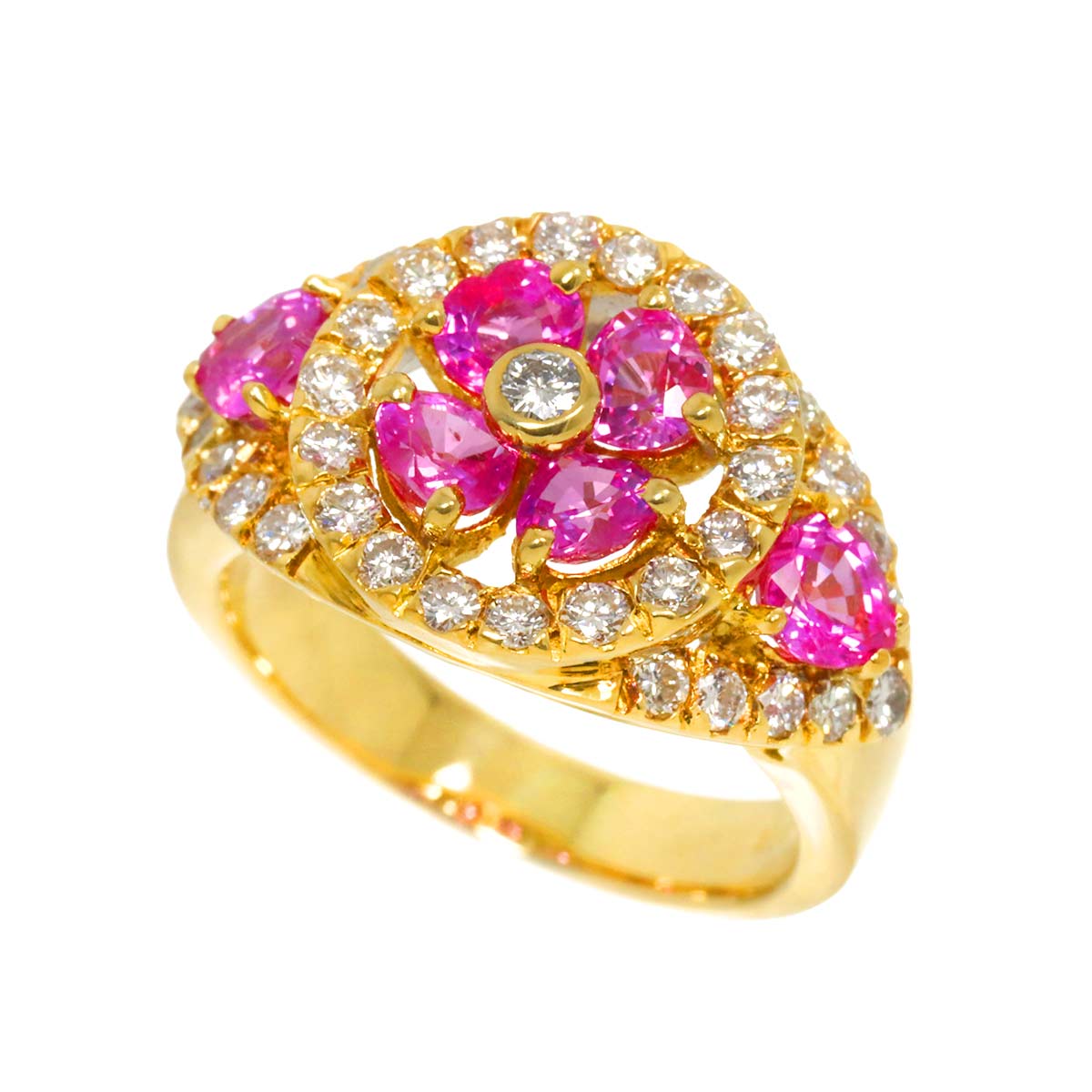 PinkSapphire 1.85ct Diamond 0.87ct Ring 18K YG 5.75-6(US)