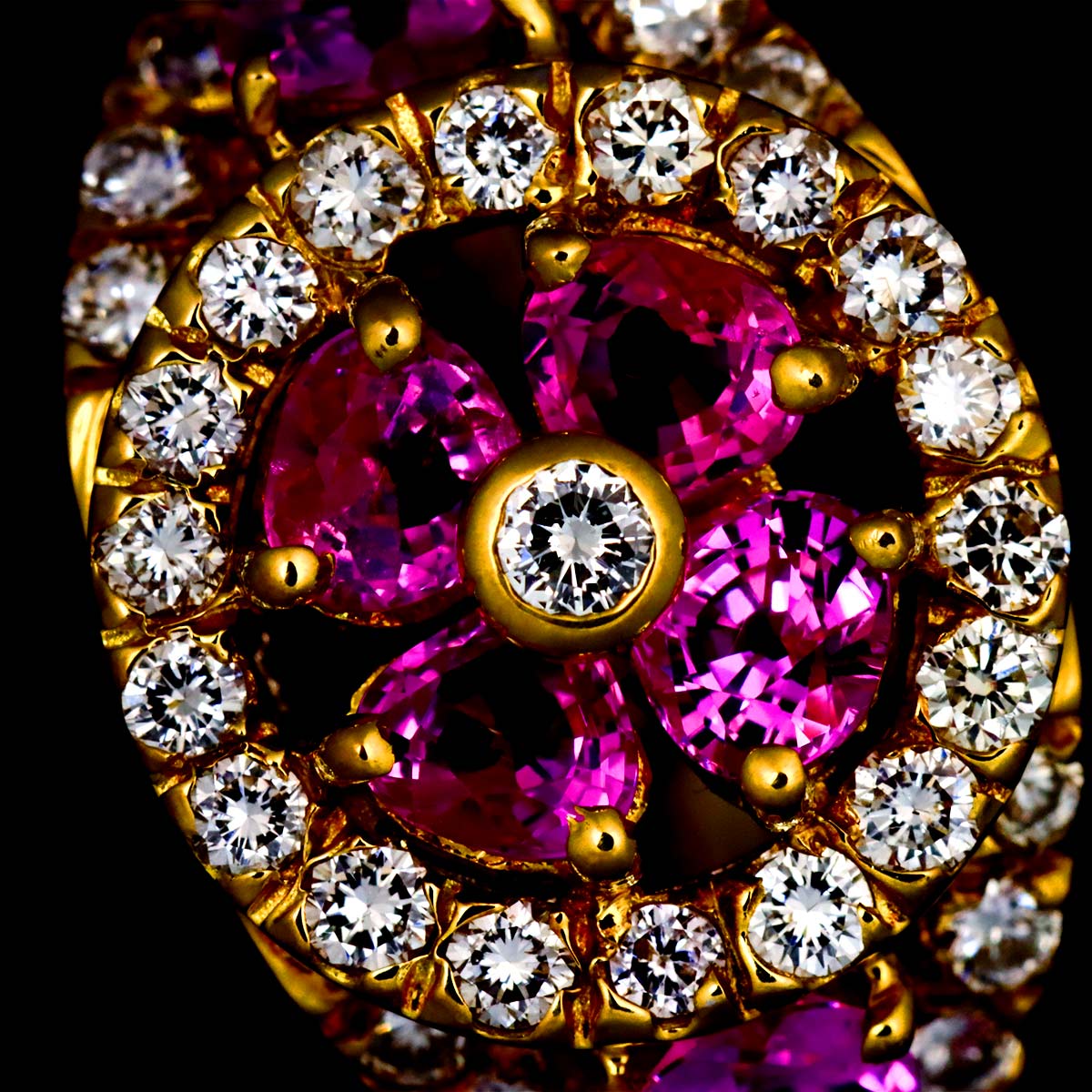 PinkSapphire 1.85ct Diamond 0.87ct Ring 18K YG 5.75-6(US)